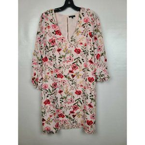RW & Co Womens Blush Pink Floral V-Neck 3/4 Sleeve Casual Shift Dress Sz Large